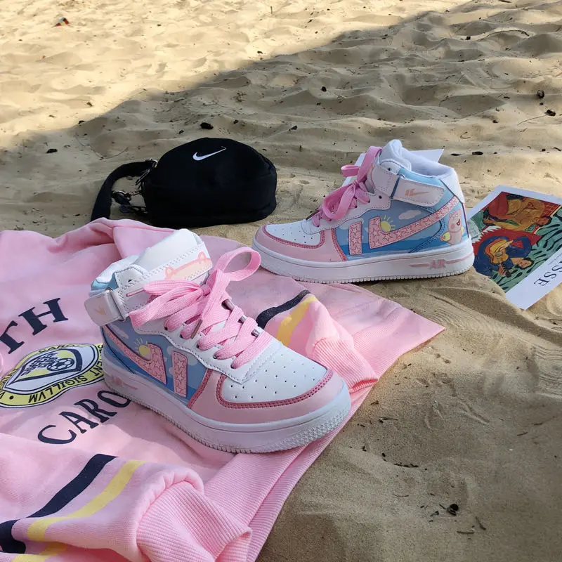 Высокий Верх мультипликационный баскетбольный обувь красивая высокая верхняя