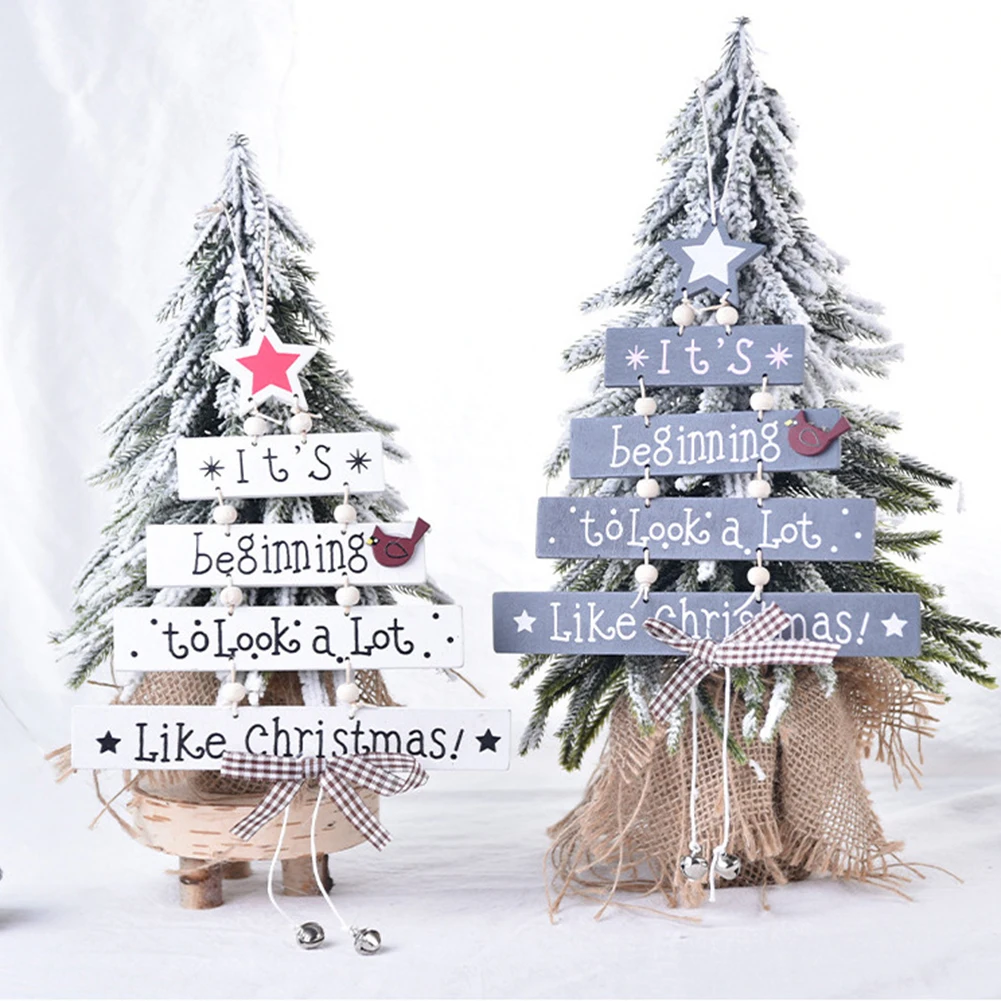 

DIY Christmas Tree Wind Chimes Wood Letter Card Pendant Xmas Bell 3D Hanging Decoration for Home Party Supplies