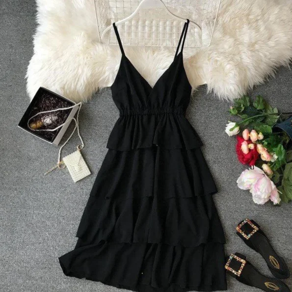 2019 летнее шифоновое Каскадное плиссированное платье Для женщин V образным