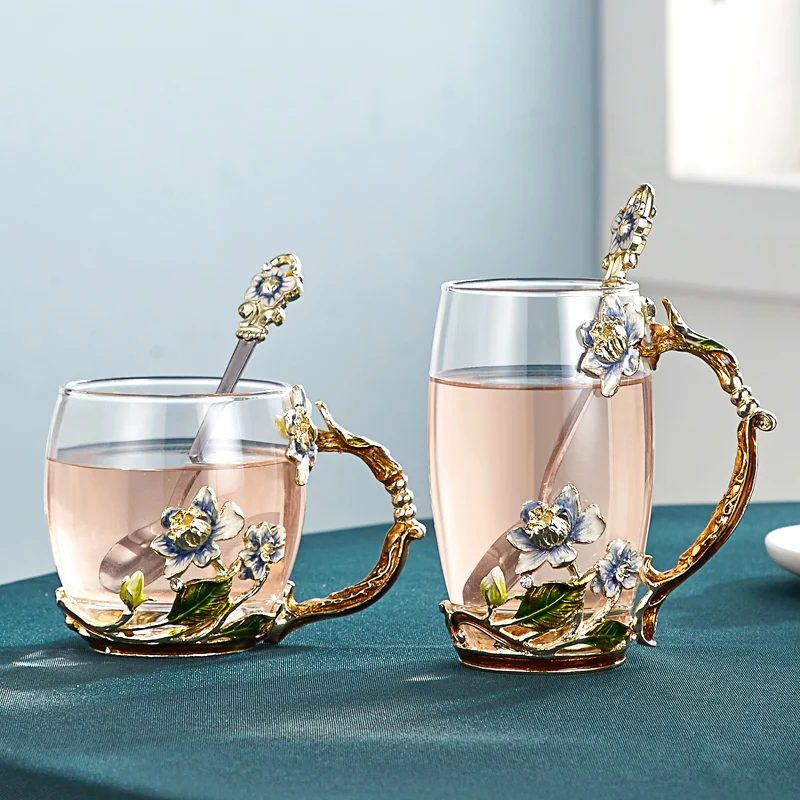 Эмалированная цветная чашка для воды термостойкая стеклянная Женская чая с