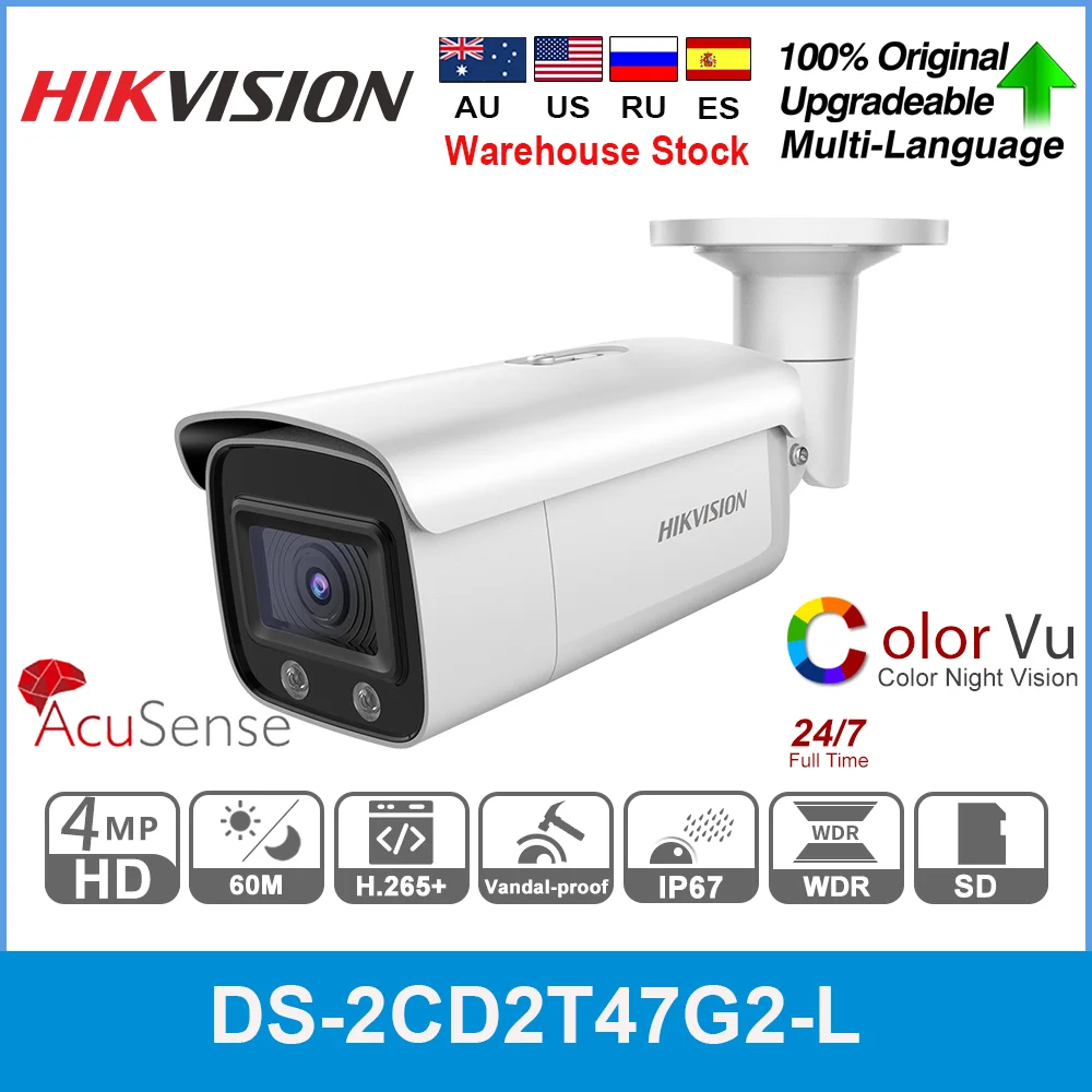 

Hikvision DS-2CD2T47G2-L AcuSense IP Camera ColorVu 4MP Bullet IPC H.265+ SD Slot POE CCTV Face Capture replace DS-2CD2T47G1-L