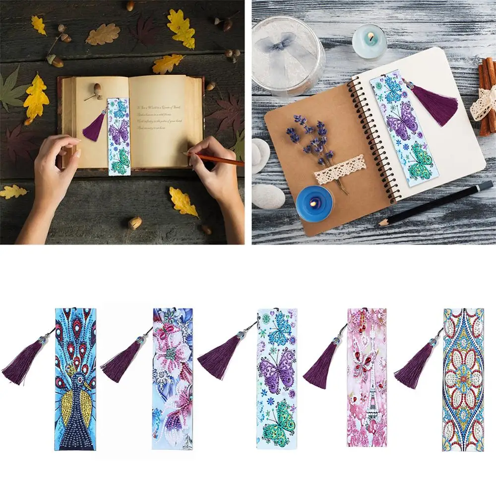 Алмазов картина Закладка для книги 5D DIY особой формы Алмаз мозаики Кожаный чехол