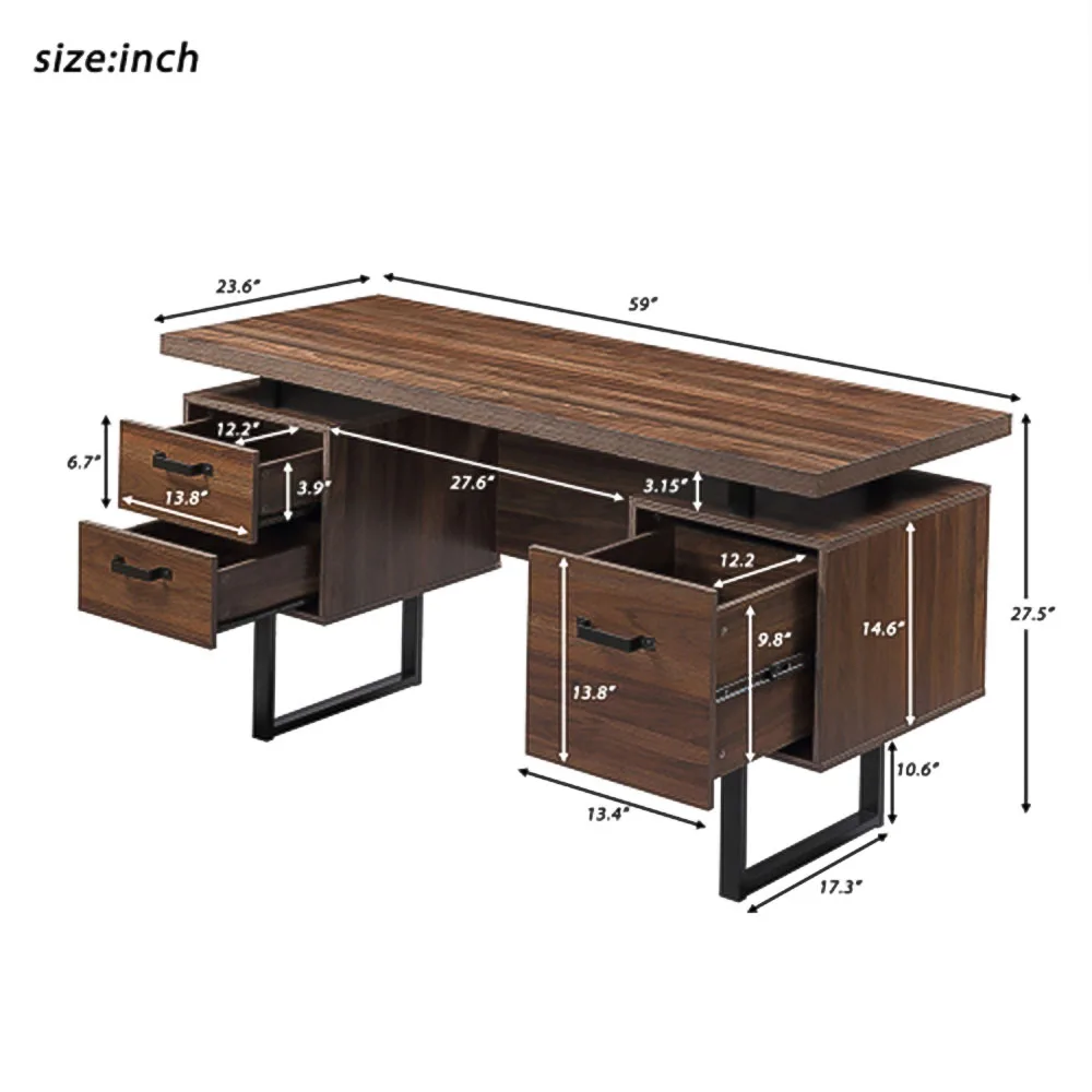 

Large Wood Computer Desk Laptop Desk Writing Table Study Desk with Shelves Drawers Office Furniture PC Laptop Workstation Home