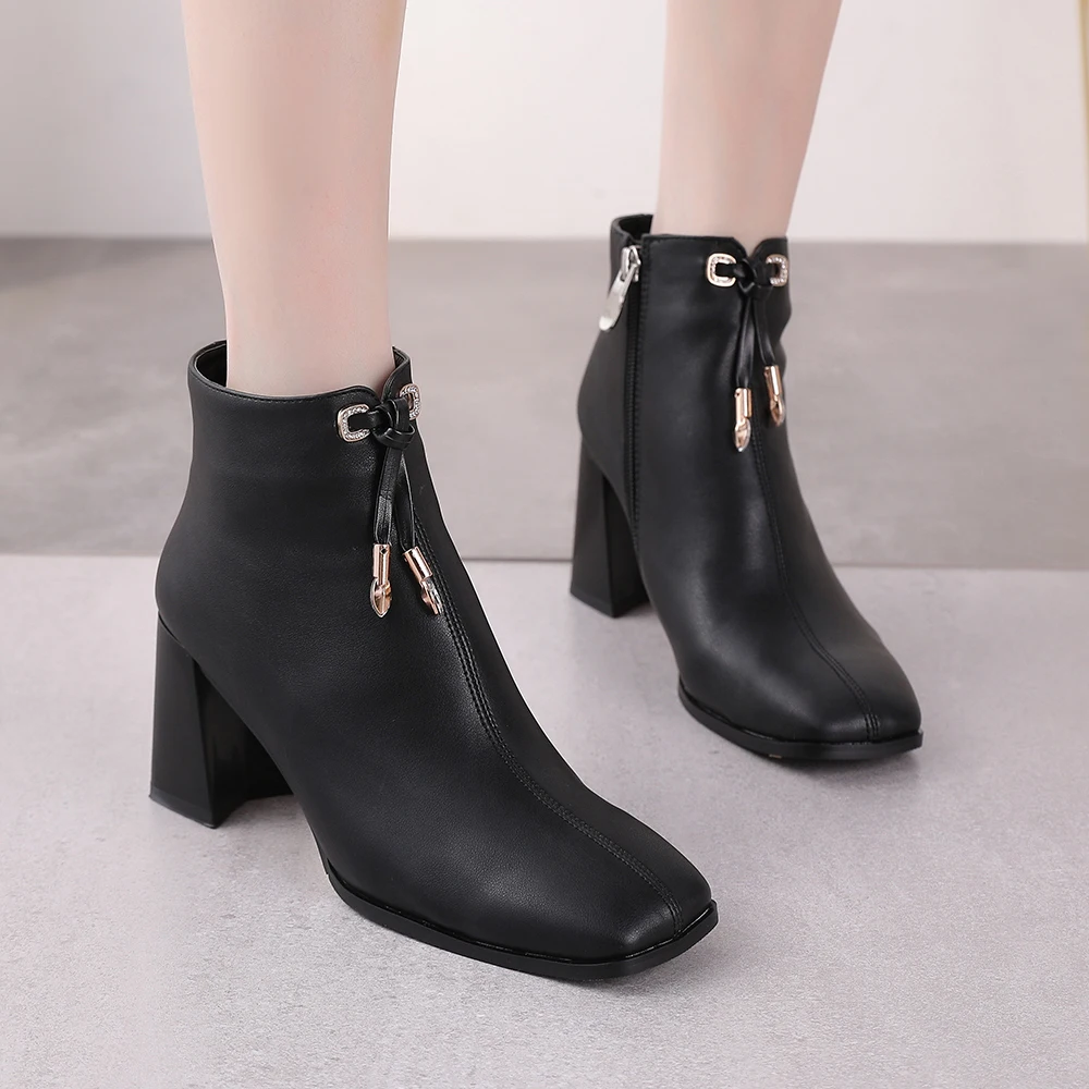 

Fringed Lace Square Toe Chelsea Boots European And American Style Winter 2021 Short Plush New Fashion Women Ankel Boots