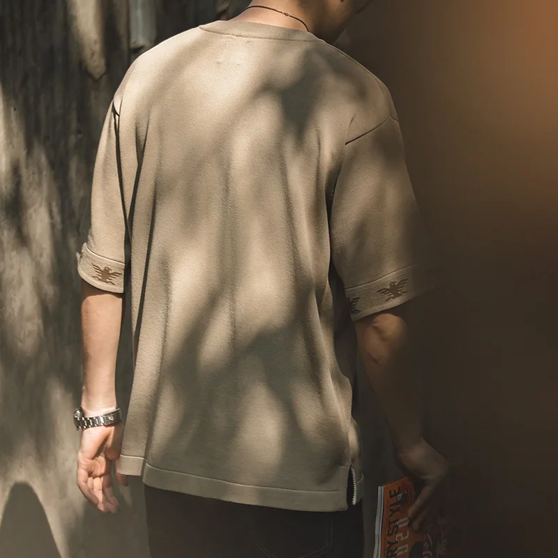 

Мужская Трикотажная футболка Maden, Красная тонкая футболка с коротким рукавом, имитация льна, жаккардовая Футболка с принтом Thunderbird,