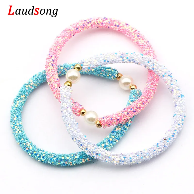 Браслет детский с блестками и жемчугом 3 шт. | Украшения аксессуары