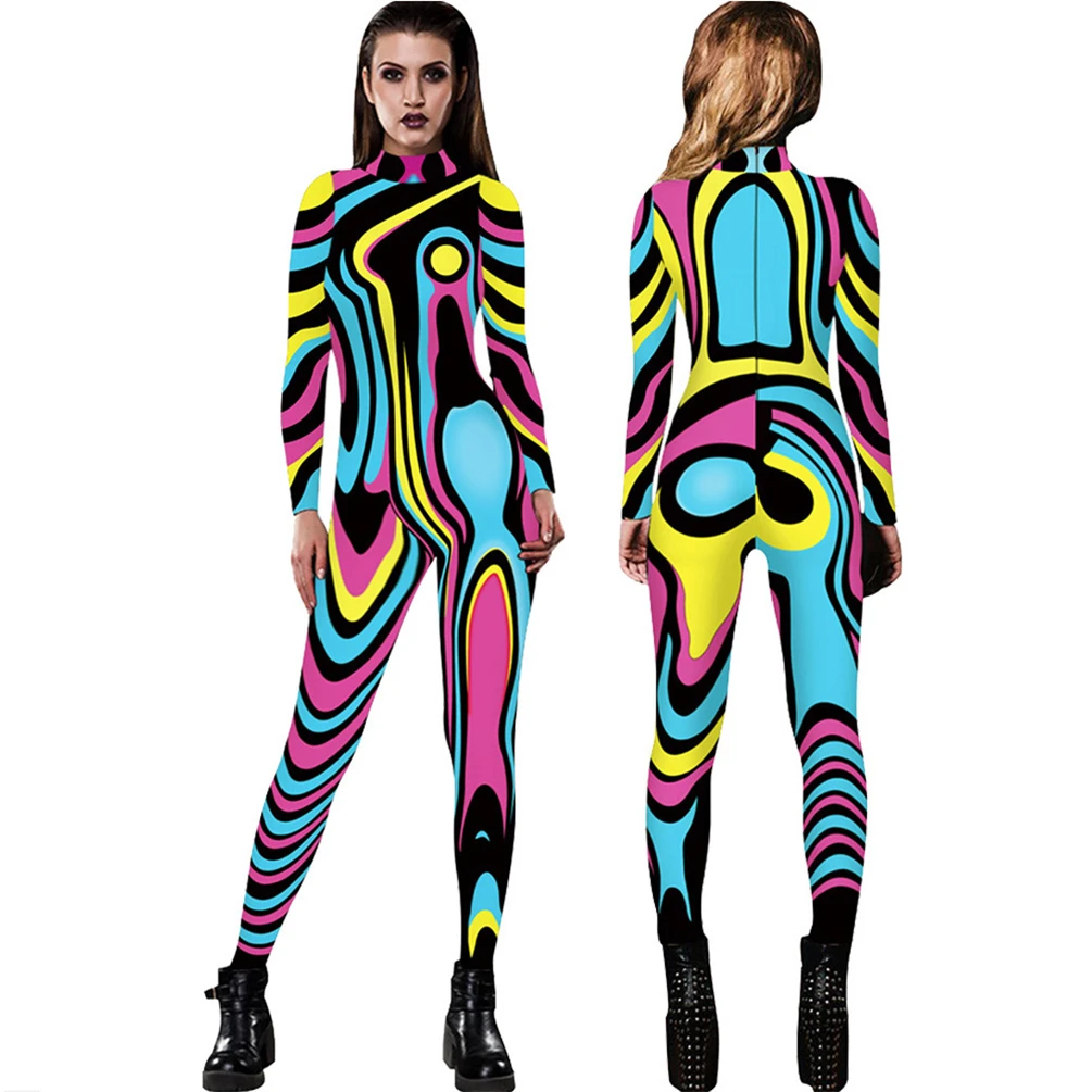 

women fashion jumpsuit graffiti 3D print women's long-sleeved jumpsuit fashion lady girl leisure cosplay romper clothes
