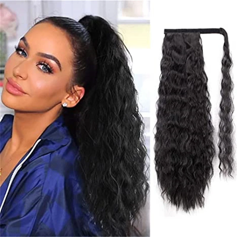 

Corn Wave Ponytail Extension Clip in 20"Long Wavy Curly Wrap Around Pony Tail Heat Resistant Synthetic Hairpiece for Women
