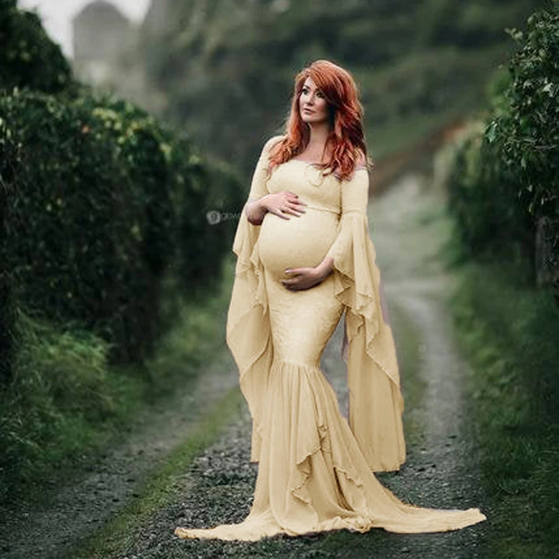 Русалка для беременных фотография Реквизит платья кружевное длинное платье