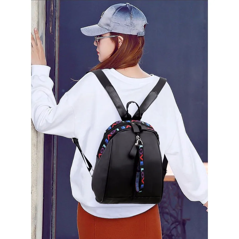 

Black Mini Backpack Women Small Backpack Female Lady's Back Bag Wateproof Nylon Grils' School Bag Cute Zipper BagPack