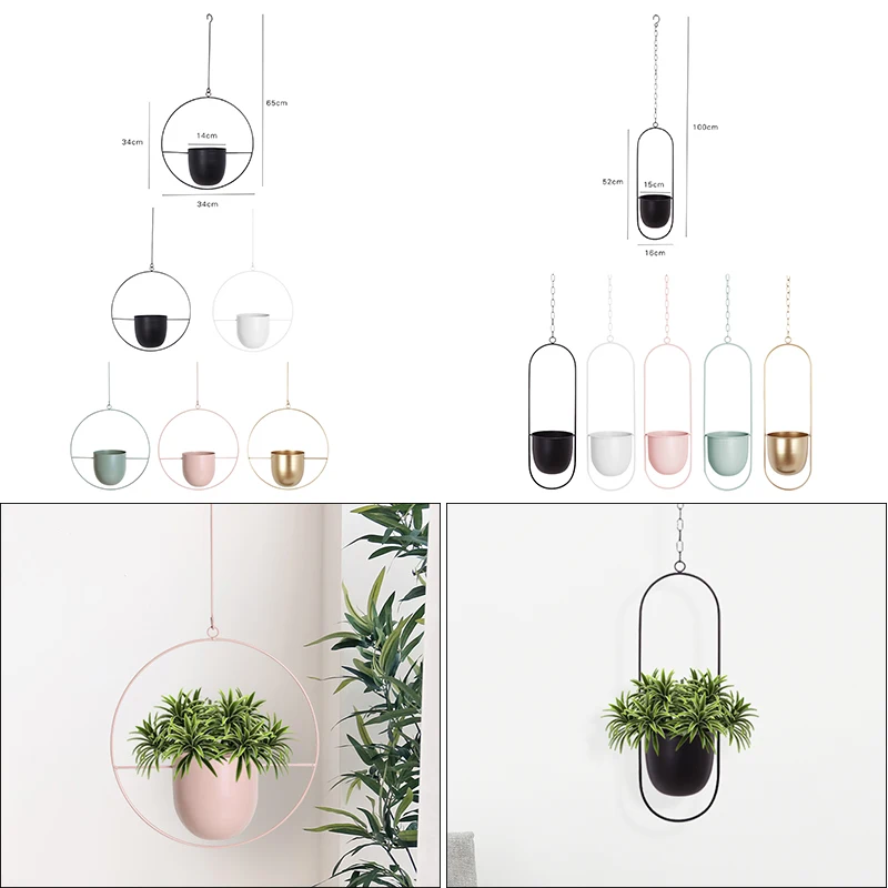 

Nordic Hanging Metal Iron Plant Flower Pots Holder Garden Balcony Succulent Wall Mount Hanger Swinging Basket Bedroom Decoration