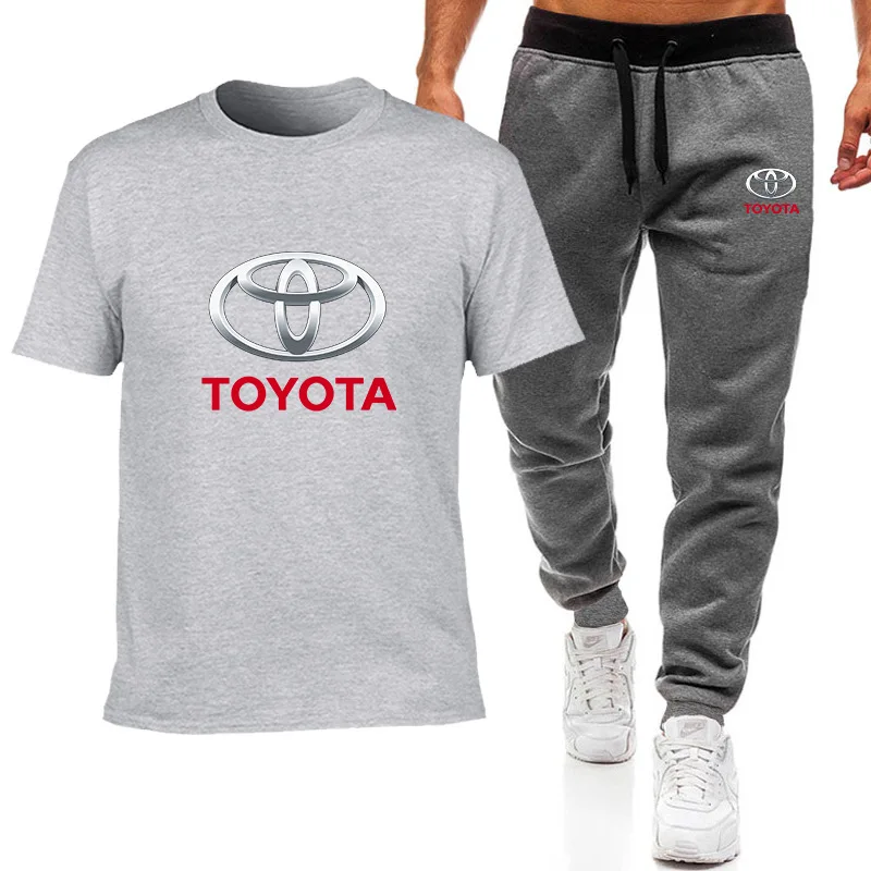 

New Fashion Summer Men T-Shirts Tracksuit Toyota Car Logo HipHop Casual Cotton Short Sleeve High Quality Short Sleeve+pants Suit