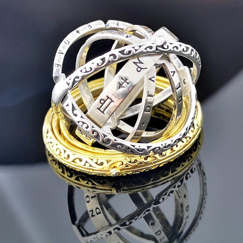 

Gold Astronomical Ring For women ball mood rings Creative Complex Rotating Cosmic letter Finger ring men fashion jewelry gifts