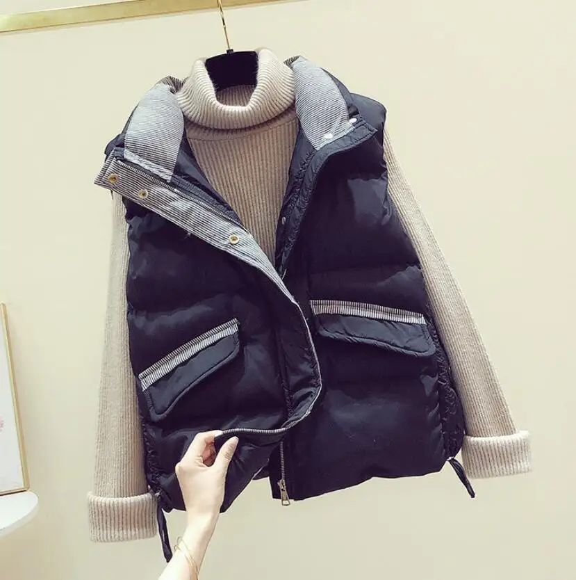 

Down Cotton Vest Coat Women 2020 Casual Loose Warm Waistcoat Female Thicken Sleeveless Autumn Winter femael warm Tops p1850