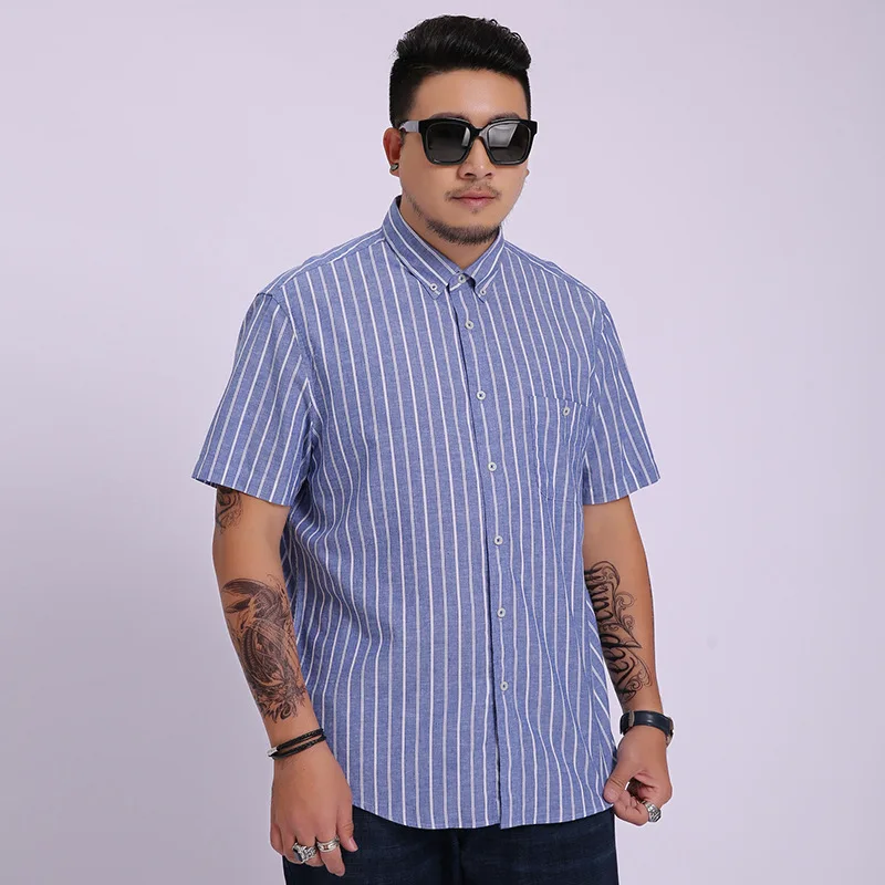 

Summer new men's plus size business casual stripe short sleeve shirt