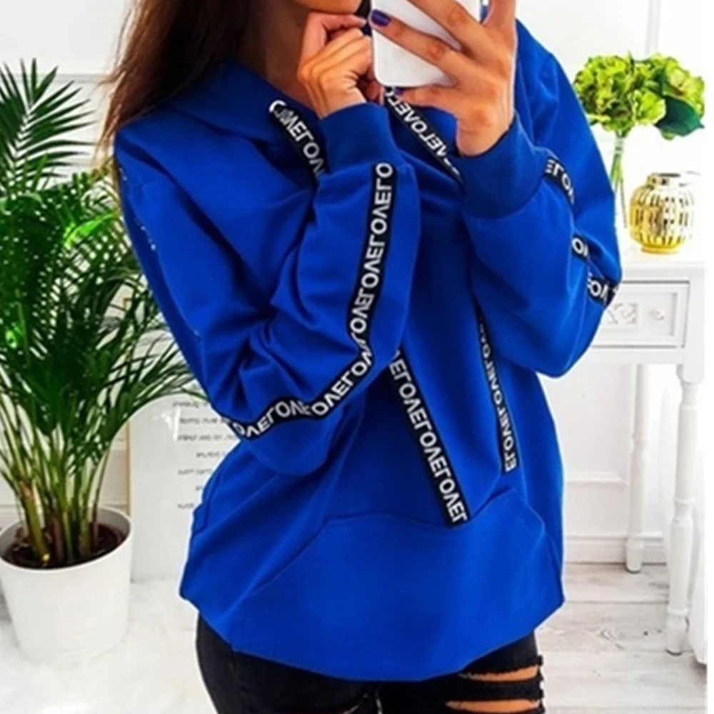 2021 Women Autumn Sweatshirt Women Long Sleeve Solid Hooded Pullover Tops Blouse Letter Print Hoodies Women Plus Size 5XL