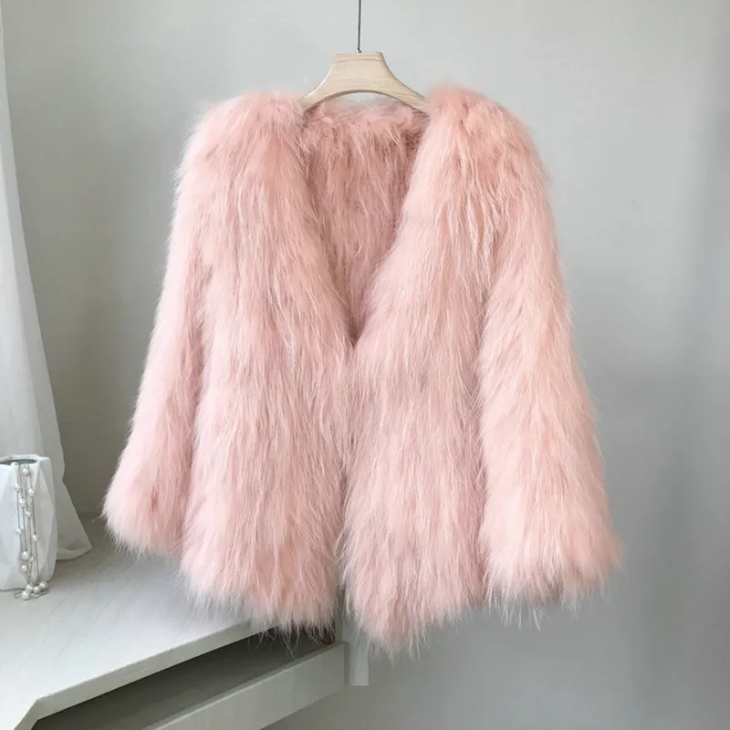 

Candy Color Real Raccoon Fur Double-sided Woven Coat Jackets Female Women Genuine Fur V-neck Thick Outwear Fashion Clothe Winter