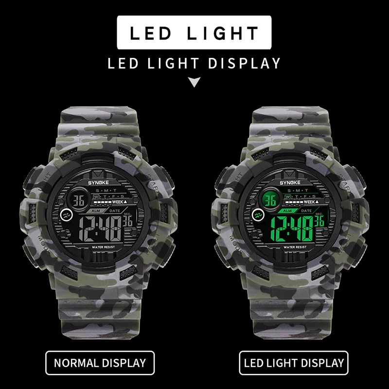 

SYNOKE Men Watch Military Sport Watch Fashion Digital Watch Cowboy Grain Waterproof Alarm Clock Men's Watch Reloj Hombre
