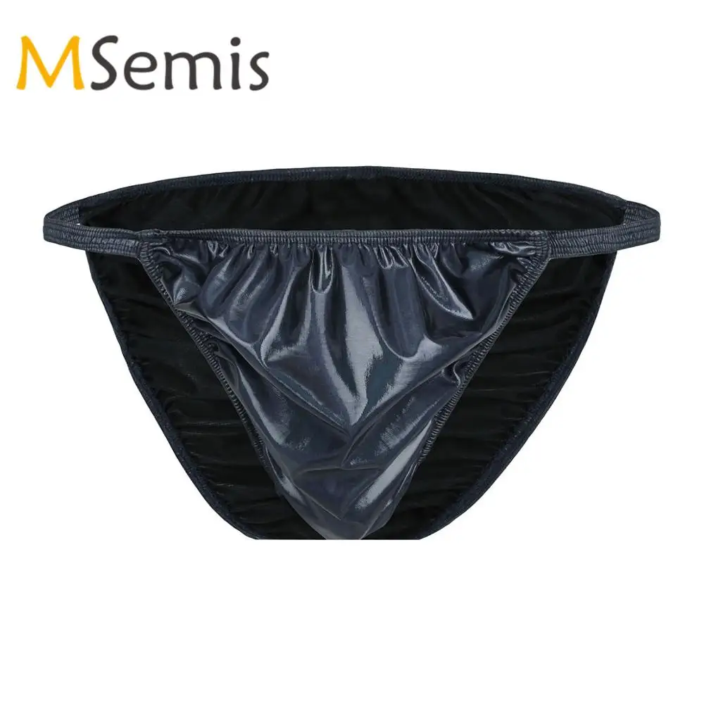 

Swimwear Mens Bikini Swimsuit Lingerie Underwear Shiny Leather Briefs Swimming Suit Shiny Ruched High Cut Low Rise Panties
