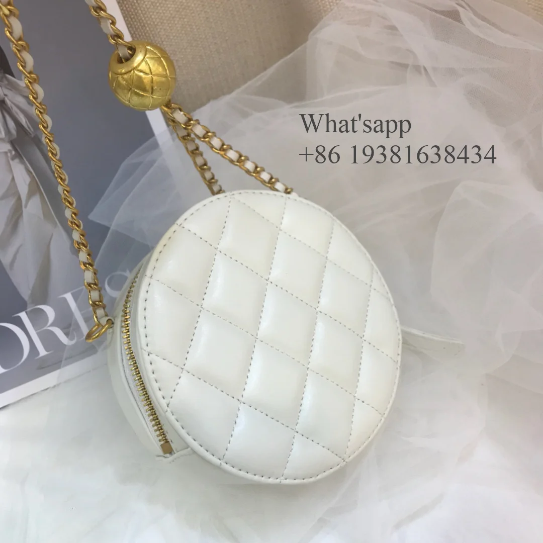 

Новинка 2021, роскошные женские кожаные однотонные круглые диагональные сумки через плечо с золотистой цепочкой, сумки через плечо