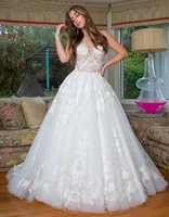 vestidos elegantes para mujer see through wedding dresses a line scoop tulle appliqued cheap boho wedding gown bridal dresses