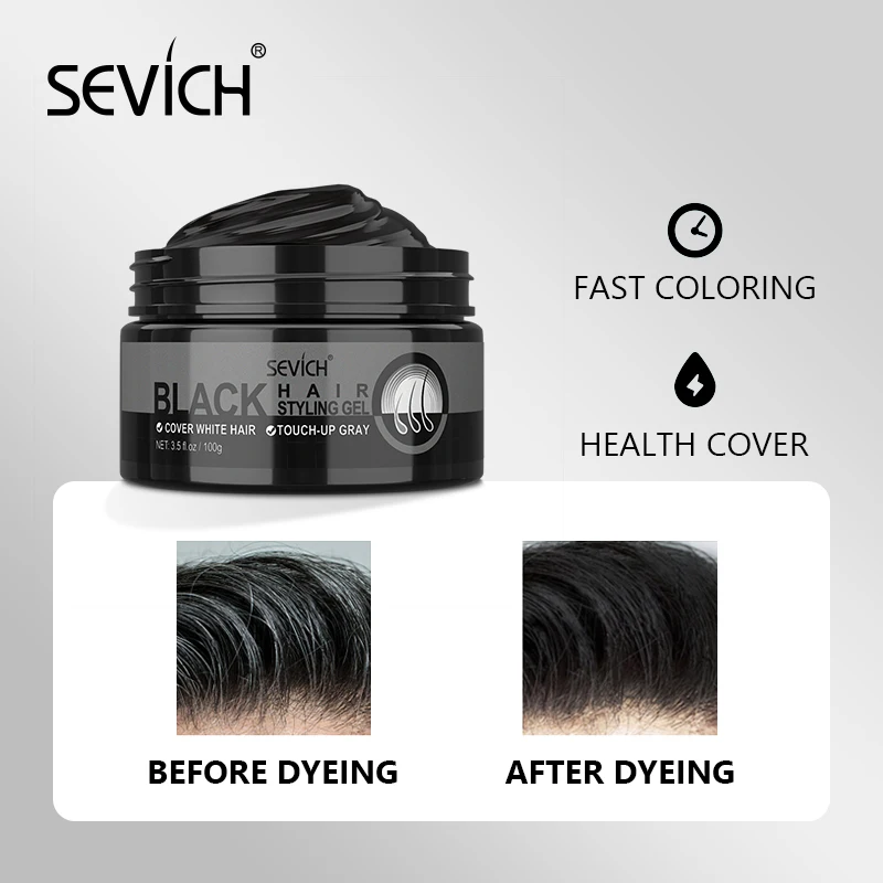 Sevich Hair Clay Black Color Dye Hair Wax for Men Women Styling Pomade Long-lasting Dyeing Hair Styling Gel Repair Damaged Hair