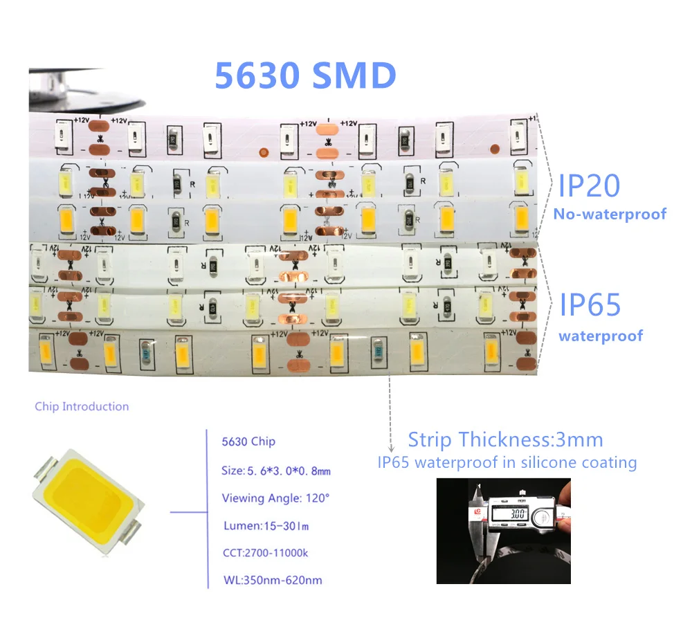 5 м супер яркий SMD 5630 светодиодный гибкий светильник DC 12 В не водонепроницаемый светодиодный 5730 smd барная веревка внутренняя декоративная лента лампа