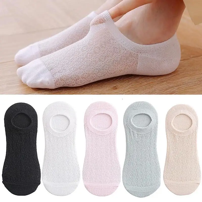 

5 pairs of women boat socks summer thin mesh solid color invisible socks silicone non-slip breathable Japanese style
