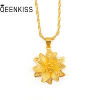 qeenkiss nc517 2021 fine jewelry wholesale fashion woman girl birthday wedding gift vintage flower 24kt gold pendant necklace