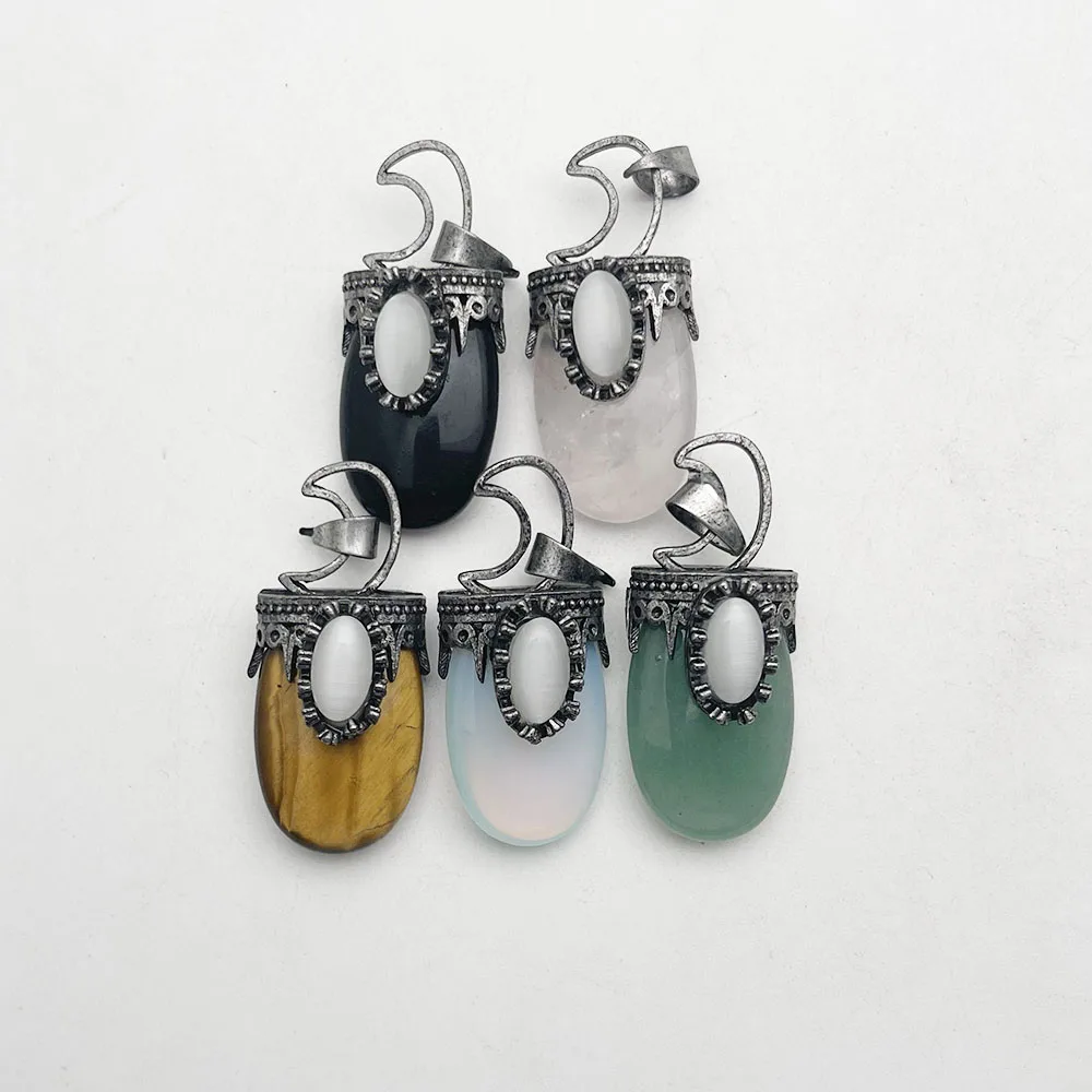 

Модное ожерелье с подвеской из натурального камня опал авантюрин тигровый глаз луна ожерелье для изготовления ювелирных изделий 5 шт. очаро...