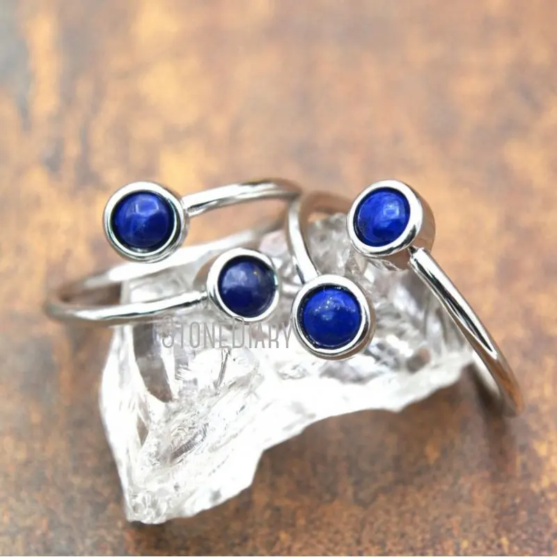 

RM15604 10Pcs Best Seller Silver Plated Round Shape Ring Blue Rock Ring Sale Adjustable