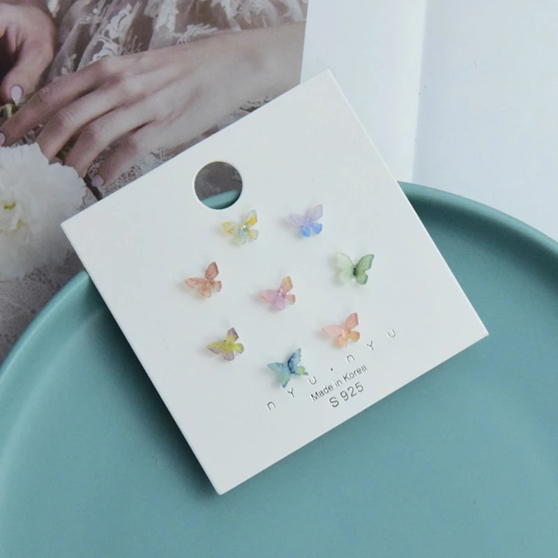 

8 Pcs Acrylic 3D Dainty Butterfly Stud Earring Simple Colorful Fairy Butterflies Earrings Women Party Jewerly Gifts