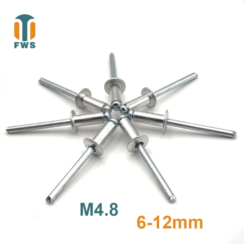 

10 PCS M4.8 6-12mm DIN EN ISO 15977 GB /T 12618.1 Aluminum Open End Blind Rivets Pop Rivets With Protruding Head For Furniture