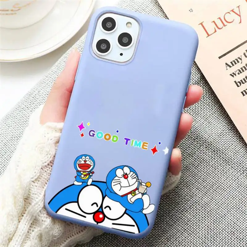 

Cute Cartoon Doraemon Robot cat Phone Case Candy Color Blue for iPhone 11 12 pro XS MAX 8 7 6 6S Plus X 5S SE 2020 XR