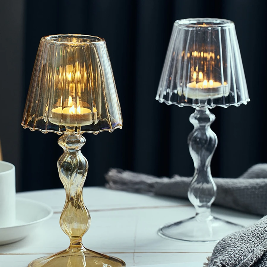 

Vintage Glass Creative Candle Holder Centerpiece Small Simple Pillar Candle Holder European Porta Candele Room Decoration AH50CH