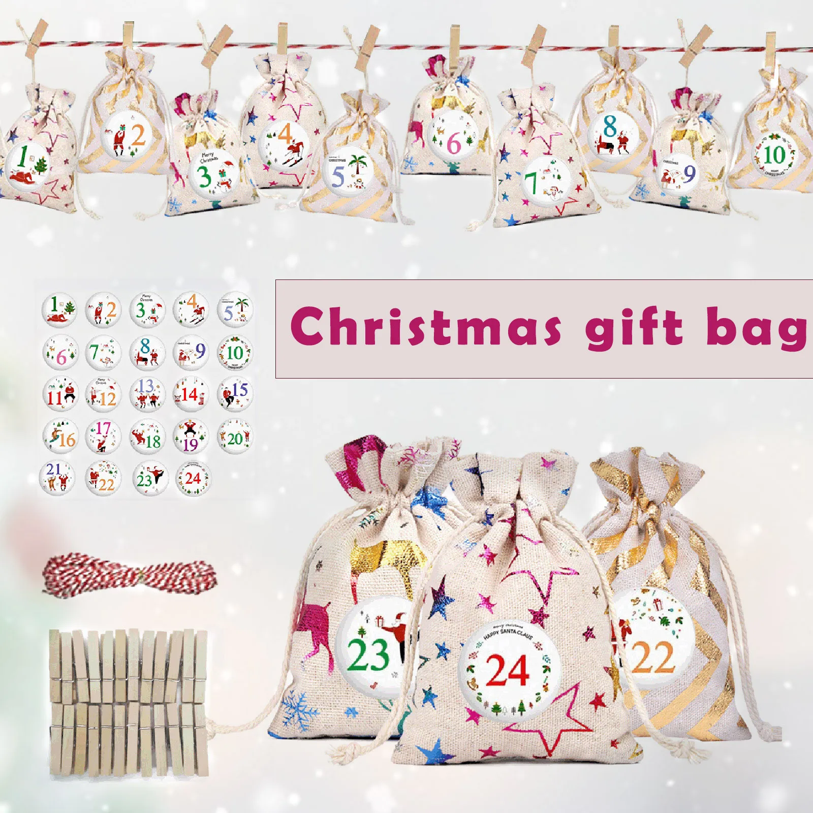 

Christmas Cotton Packaging Bag Christmas Gift Bag Advent Calendar Bag Party Favor Wrapping Package For Christmas Party