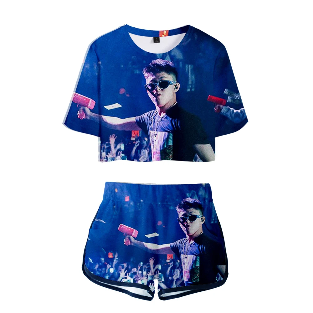 

Pop Asian Rapper Rich BrianTracksuit Women Two Piece Set Summer Short Sleeve Crop Top+Shorts Girls Sexy Casual Streetwear Suit