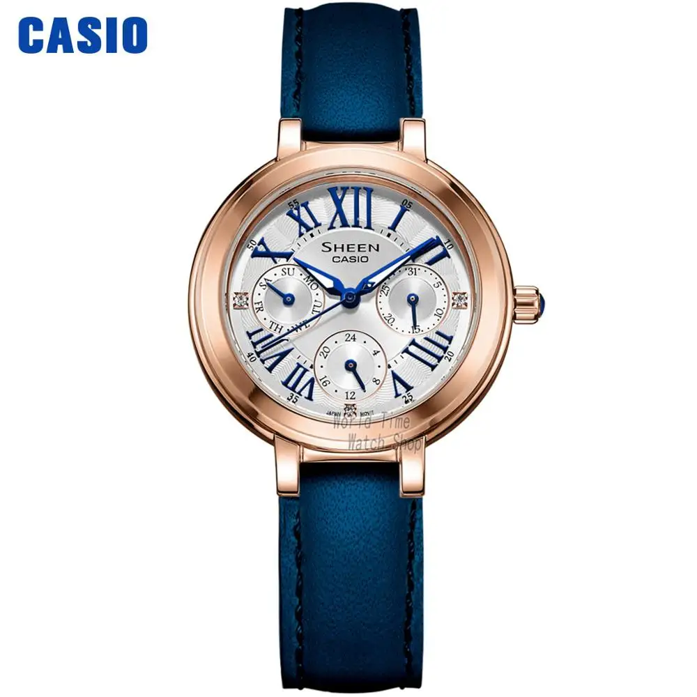 Часы Casio Swarovski Crystal женские часы лучший бренд класса люкс женские часы женские 50 м Водонепроницаемые кварцевые наручные часы Светящиеся Розовое золото Подарки спортивные часы reloj mujer relogio feminino - Цвет: SHE3034GL7C-1