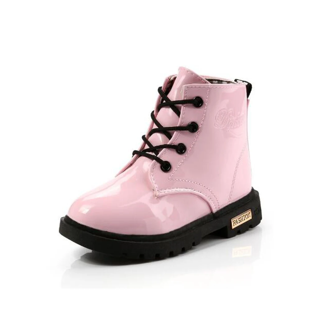 

Ortoluckland Kids Waterproof PU Leather Martin Boots Boys Spring Autumn Casual Shoes Children Girls Warm Winter Plush Booties