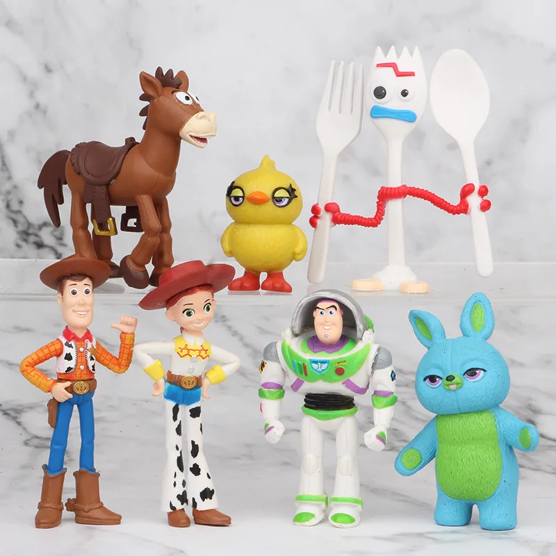 

4-7CM Disney 7PCS Toy Story 4 Action Figure Toys Buzz Lightyear Forky Pig Bear Figura Model Dolls Figurine Kids Gifts