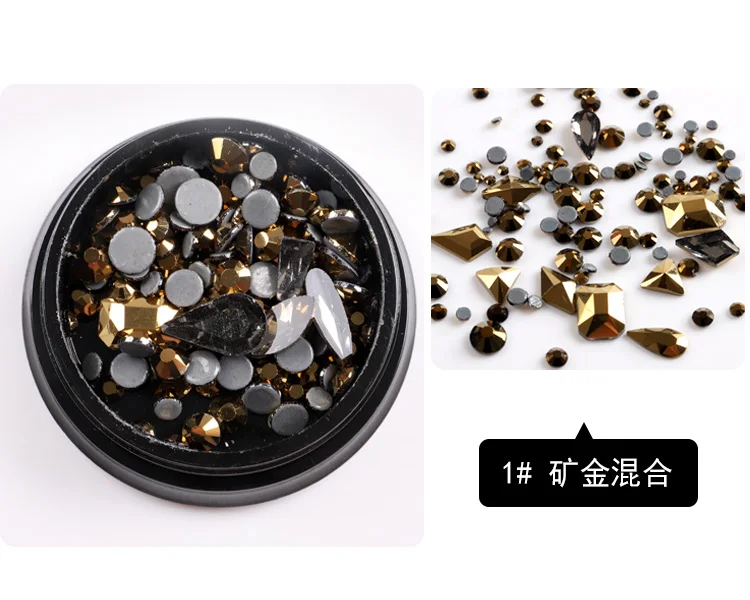 

1bottle black gold heart manicure diamond flat diamond mixed rhinestone nail art decoration