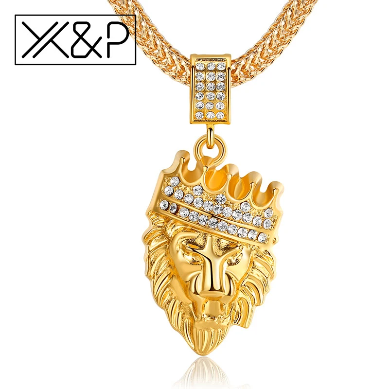 X & P Новая мода властный Золотой Лев кристалл кулон ожерелье Женщины Мужчины