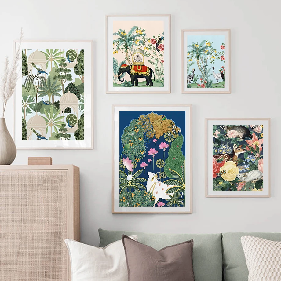 

Indian Folk Cow Peacock Elephant Panther Wall Art Canvas Painting Nordic Posters And Prints Wall Pictures For Living Room Decor