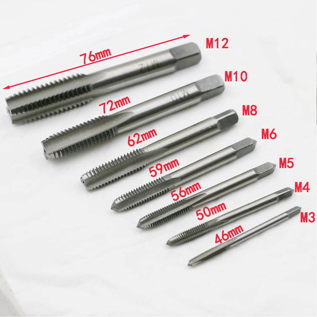 

High Quality 7PCS/Set Bearing Steel Taper HSS M3-M12 Machine Spiral Point Straight Fluted Screw Thread Hand Tap Drill