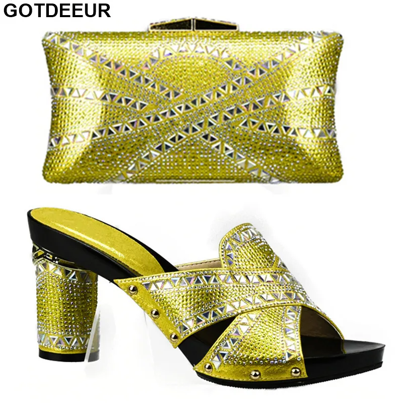 

Новое поступление, комплект из туфель и сумок в африканском стиле, комплект из туфель и сумочки желтого цвета в итальянском стиле на каблуке, 2020