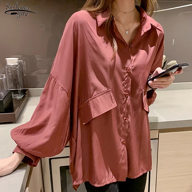 

New Spring Plus Size Long Shirt Women Lantern Sleeve Loose White Blouse Shirts Casual Tops Office Lady Solid Blouses Tops 12675