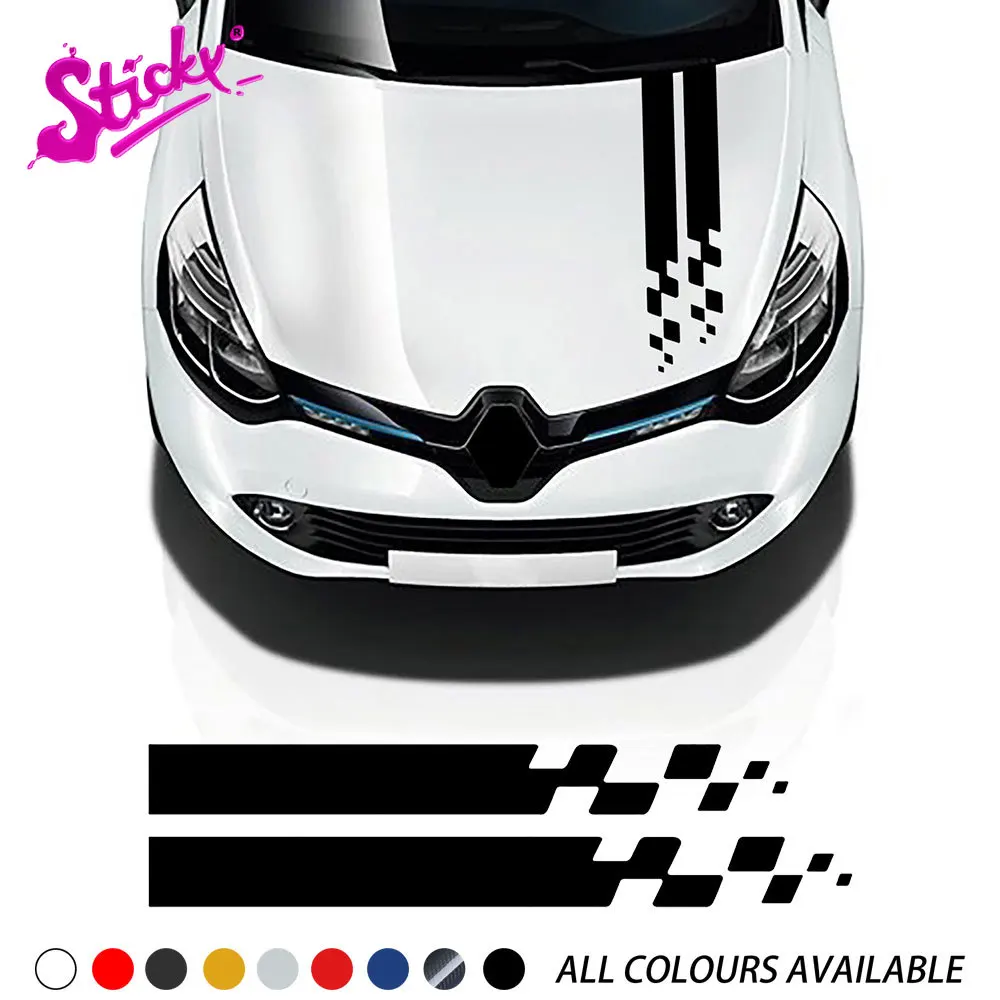 

STICKY Car Stripes Hood Sticker Racing Bonnet Sport Decal for Renault Megane Clio RS Waterproof Sunscreen