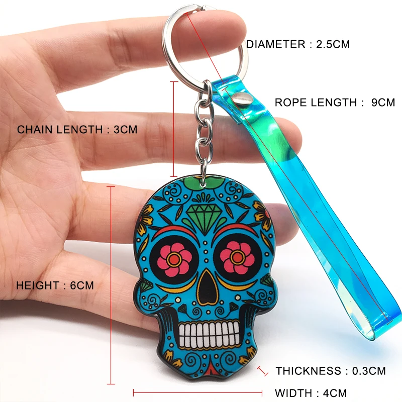 Брелоки Calavera мексиканские причудливые брелки для ключей с черепом пользовательский лазер Dazzle Rope Sugar Skull брелок сумка Шарм сладкий подарок