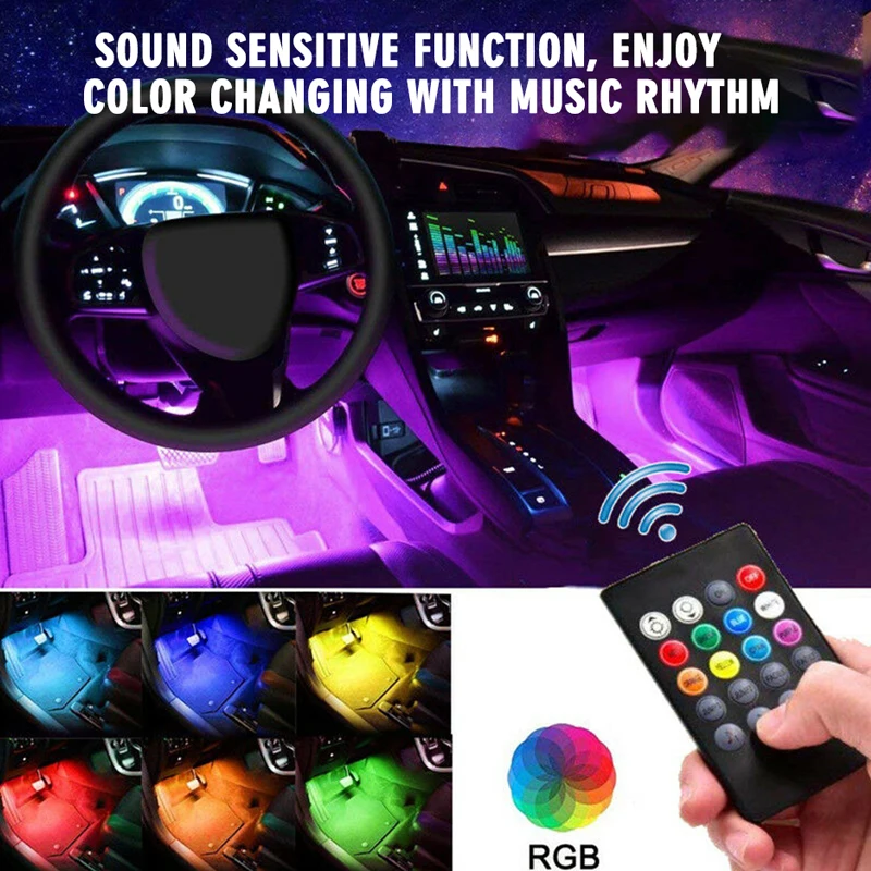 HLXG Автомобильная трубка с дистанционным управлением ленточный светильник 4x RGB