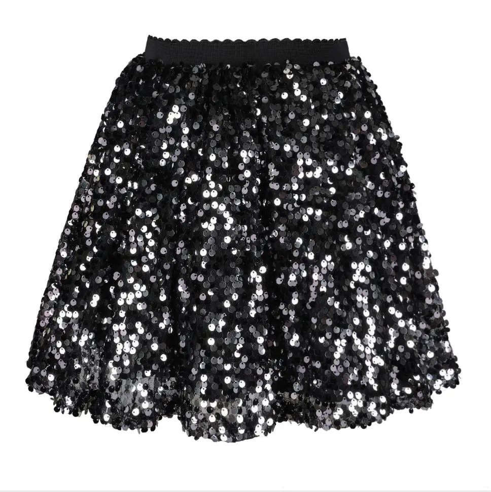 silver with black Flofallzique/юбка для девочек с блестками и эластичной резинкой на талии; Повседневные Вечерние юбки для выступлений; Милая одежда для маленьких детей; От 1 до 8 лет - Цвет: silver with black